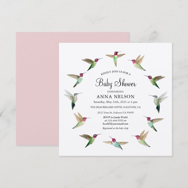 Anna's Hummingbirds Baby Shower Invitation (Front/Back)