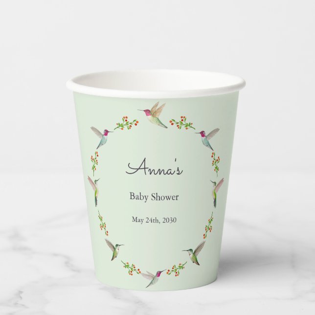 Anna's Hummingbirds baby Shower Paper Cups (Front)