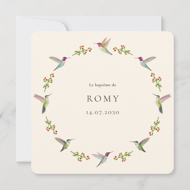 Anna's Hummingbirds Baptism with Baby Photo (Front)