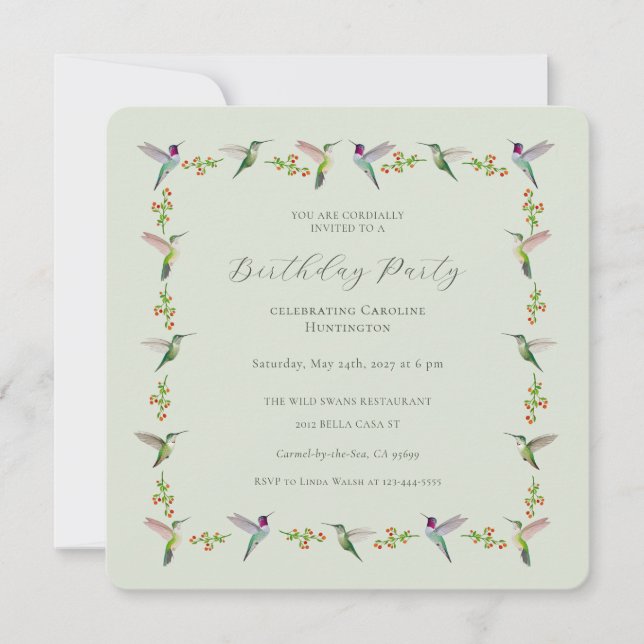 Anna's Hummingbirds Birthday Invitation (Front)