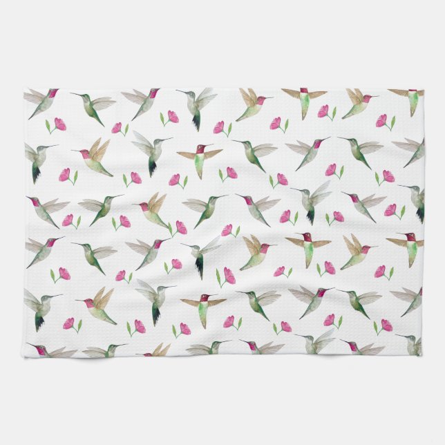 Anna's hummingbirds kitchen towel (Horizontal)