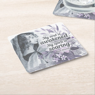 Anne Bronte Quote My Soul Is Awakened Floral Square Paper Coaster