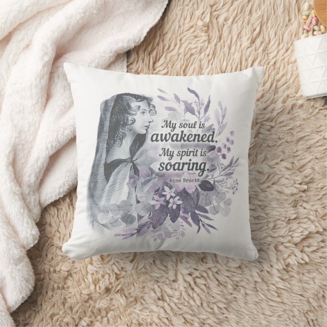 Anne Bronte Quote My Soul Is Awakened Floral Throw Cushion (Blanket)