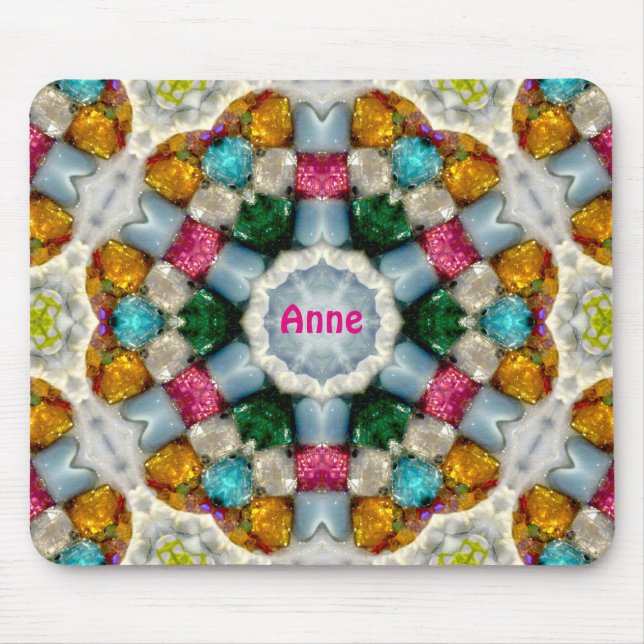ANNE ~ Colorful Gems Pattern ~ Personalized Mouse Mat (Front)