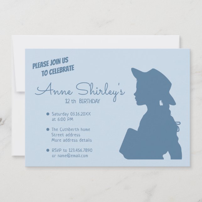 Anne Green Gables Simple pleasures Birthday invite (Front)
