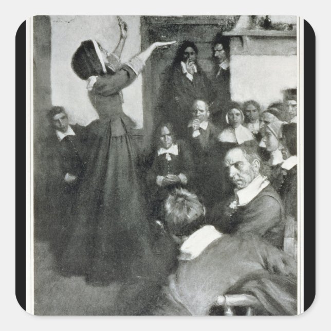 Anne Hutchinson Preaching in her House in Boston Square Sticker (Front)
