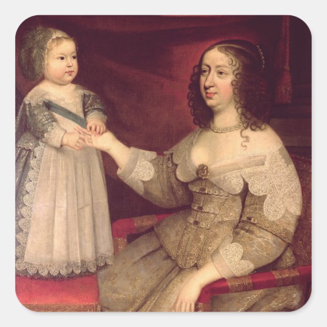 Anne of Austria  with her son Louis XIV Square Sticker (Front)