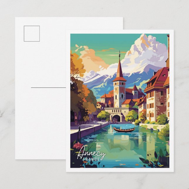 Annecy France Art vintage travel illustration Postcard (Front/Back)
