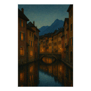 Annecy, France at blue hour  travel Poster