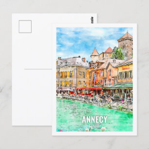 Annecy France Travel Place Watercolor Postcard