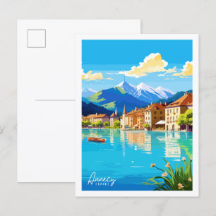 Annecy France vintage travel place illustration Postcard