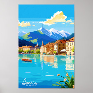 Annecy France vintage travel place illustration Poster