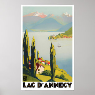Annecy lake France vintage travel Poster