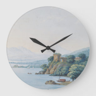 Annecy Lake with Castle by Carl Ludwig Hackert Large Clock