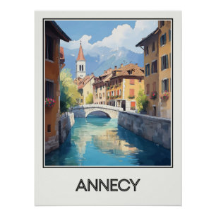 Annecy vintage poster, old channel charm poster