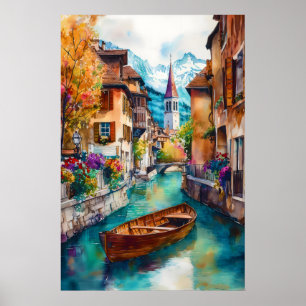 Annecy Watercolor Poster National Ski Park Travel