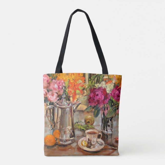 Anne's Still Life with Tea Pot and Flowers Tote Bag (Back)
