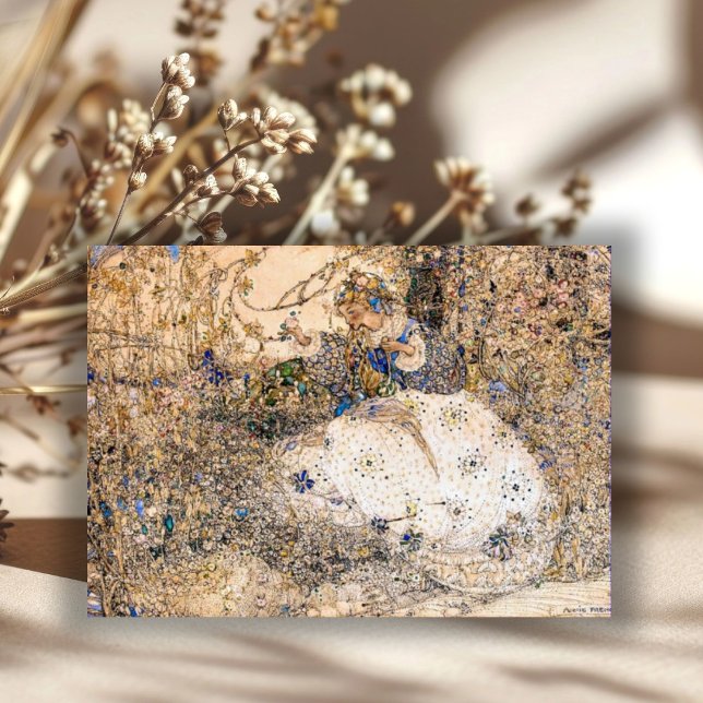 Annie French  Art Nouveau Girl Picking Flowers  Note Card (Creator Uploaded)