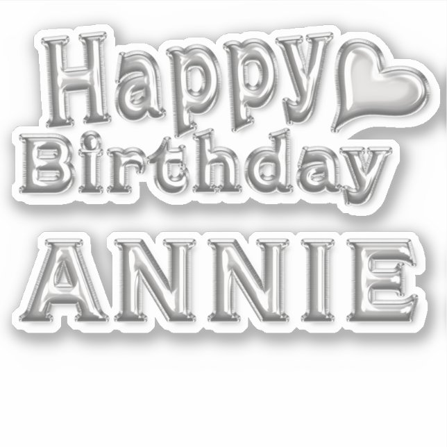 Annie Happy Birthday silver sticker decal (Front)
