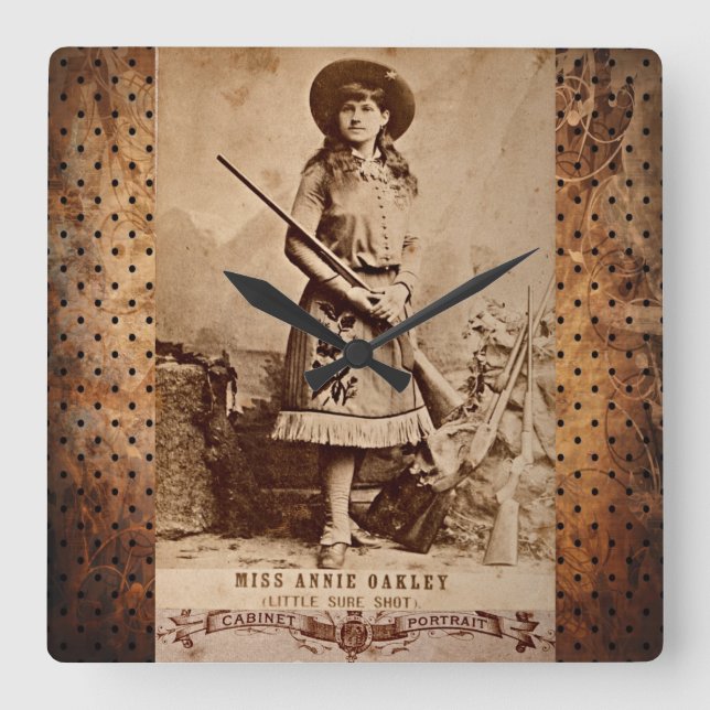 Annie Oakley Sepia Square Wall Clock (Front)