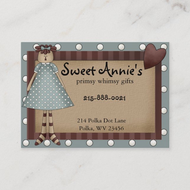 Annie Whimsy Primsy Country Business Card (Front)