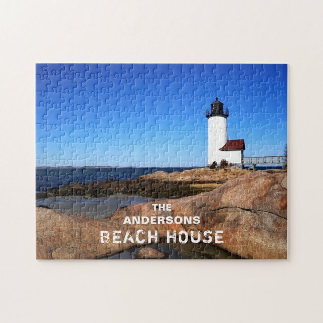 Annisquam Custom Ocean Beach Lighthouse Jigsaw Puzzle (Horizontal)