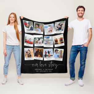 Anniversary 12 Photo Snapshot Frame OUR LOVE STORY Fleece Blanket