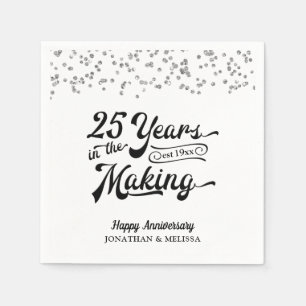 Anniversary 25 YEARS IN THE MAKING Silver Confetti Napkin