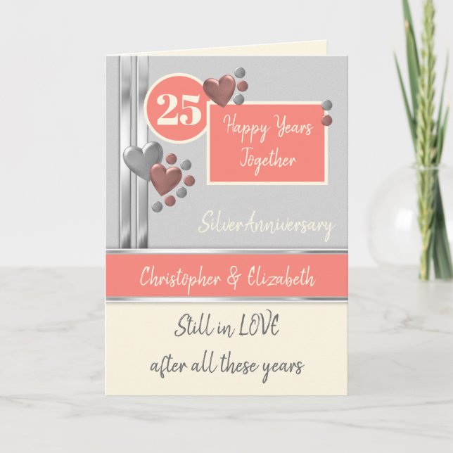 Anniversary 25th Silver 25 years coral cream Card (Front)