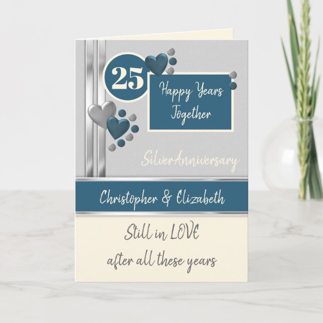 Anniversary 25th Silver 25 years dark blue cream Card (Front)