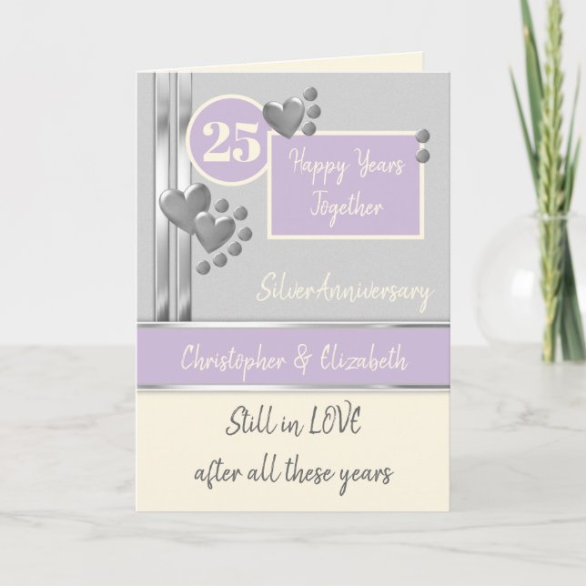 Anniversary 25th Silver 25 years purple cream Card (Front)