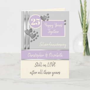 Anniversary 25th Silver 25 years purple cream Card