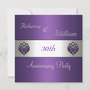 Anniversary 30th Elegant Purple Heart Jewel Invitation