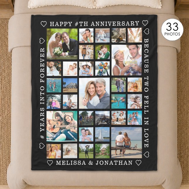 Anniversary 33 Photo Collage Custom Personalised Fleece Blanket (Creator Uploaded)