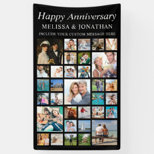 Anniversary 33 Photo Collage Minimal Black Banner
