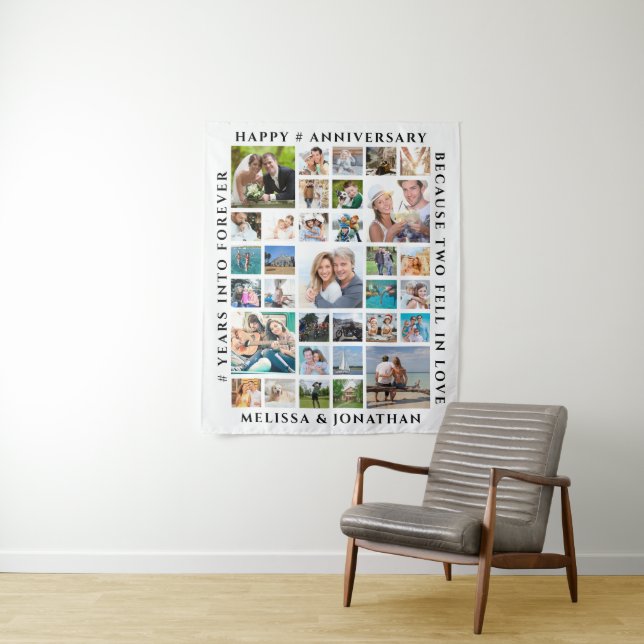 Anniversary 33 Photo Collage Party Backdrop Tapestry (In Situ)