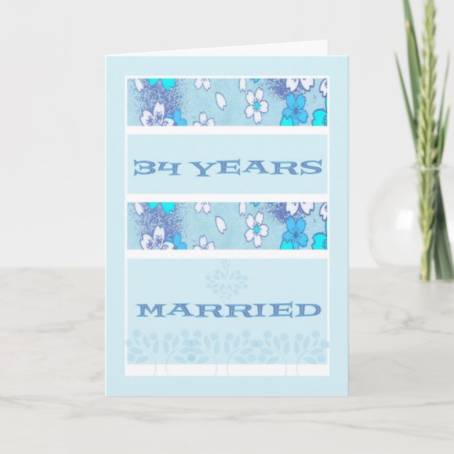 Anniversary 34th Wedding in Blue Flowers Card (Front)