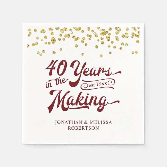 Anniversary 40 YEARS IN THE MAKING Gold Confetti Napkin (Front)