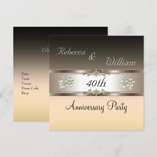Anniversary 40th Elegant Cream Biege Invite (Front/Back)