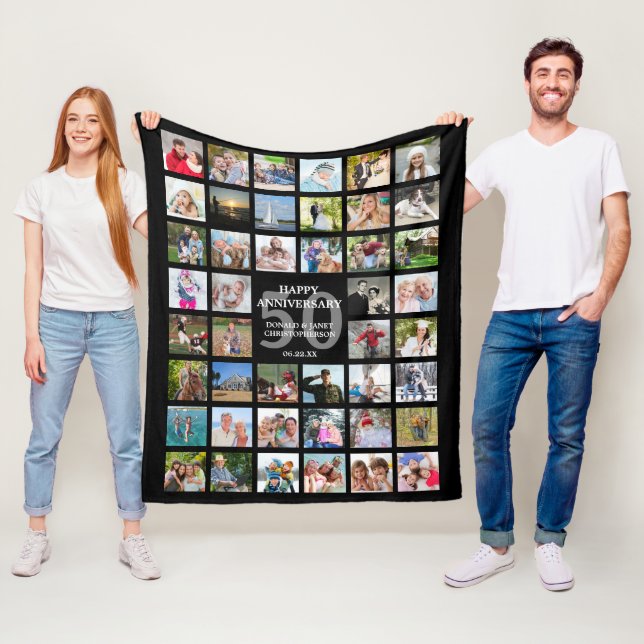 Anniversary 44 Photo Collage Any Year Personalised Fleece Blanket (In Situ)