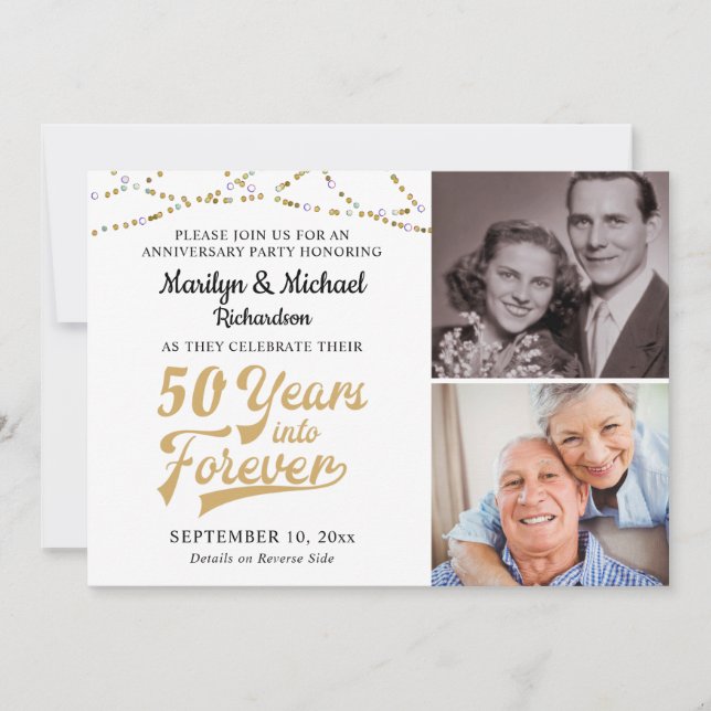 Anniversary 50 YEARS INTO FOREVER Gold Retro Invitation (Front)
