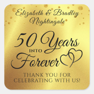Anniversary 50 YEARS INTO FOREVER Thank You Gold Square Sticker