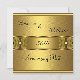 Anniversary 50th Elegant Roll Gold Party Floral Invitation