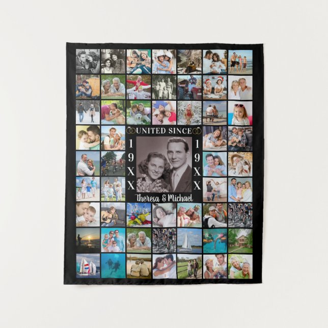 Anniversary 55 Photo Collage Memories Backdrop Tapestry (Front)