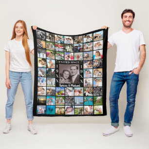 Anniversary 55 Photo Collage UNITED SINCE Fleece Blanket