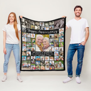 Anniversary 64 Photo Collage Your Colour Fleece Blanket