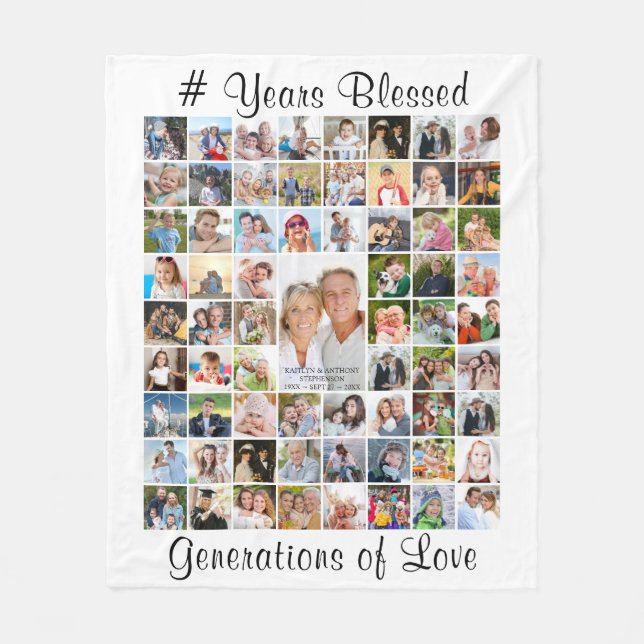 Anniversary 67 Photo Collage Custom Text White Fleece Blanket (Front)
