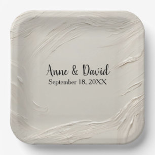 Anniversary Abstract Ivory Texture Paper Plate