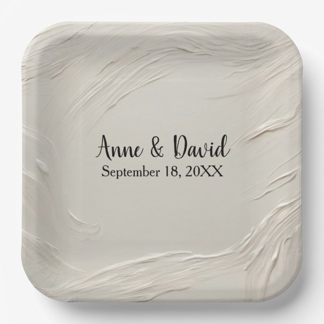 Anniversary Abstract Ivory Texture Paper Plate (Front)