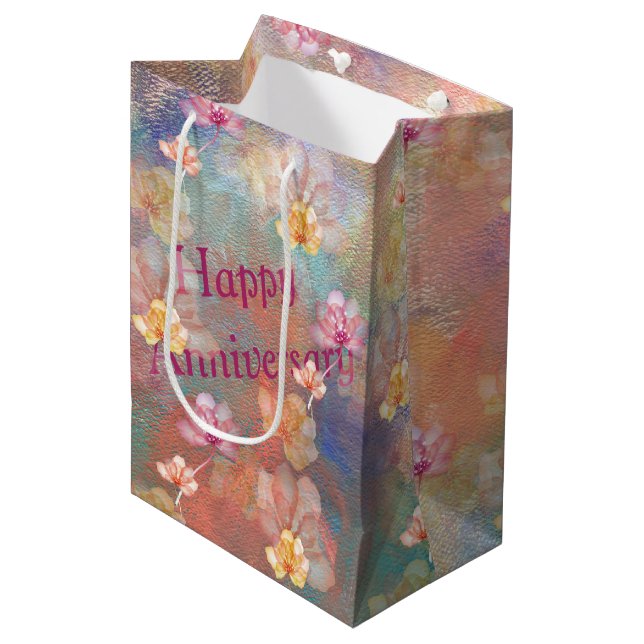 Anniversary Abstract Paint and Flowers Medium Gift Bag (Front Angled)
